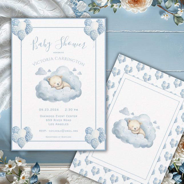 Blå björn på en skugga för molnvattenfärg i Pojke Inbjudningar (Skapare uppladdad)