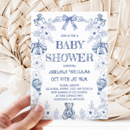 Blå Björn Pumpa Toalett Pojke Baby Shower Inbjudningar