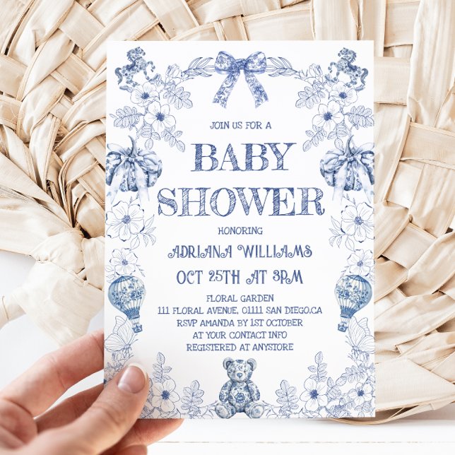 Blå Björn Pumpa Toalett Pojke Baby Shower Inbjudningar (Skapare uppladdad)
