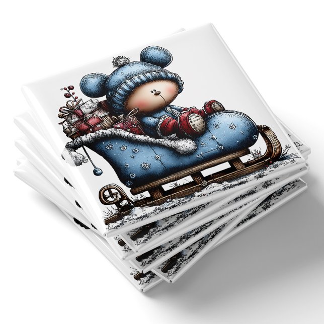 Blå Björn Santa Släd Jul Magnet (Blue Bear Santa Sled Christmas Magnet by PiggyPrint Sticker. by PiggyPrint Sticker. )
