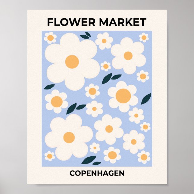 Blå blå Blommigt på blomman från Köpenhamn Blå blo Poster (Framsidan)