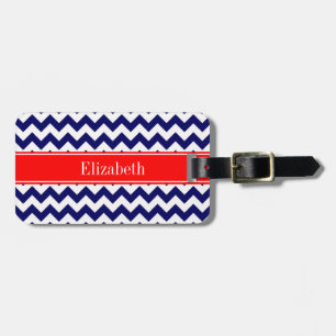 Blå blå Chevron Zig Zag Red Namn Monogram Bagagebricka