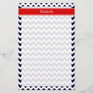 Blå blå Chevron Zig Zag Red Namn Monogram Brevpapper