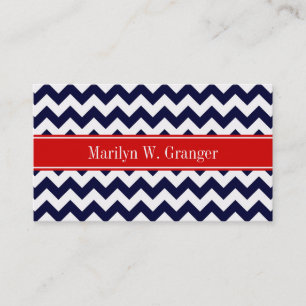 Blå blå Chevron Zig Zag Red Namn Monogram Visitkort