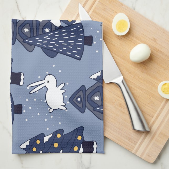 Blå blå Julgran-Helgdag Mönster Kökshandduk (Vikt i Fjärdedel)