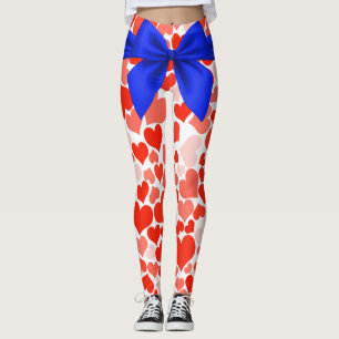 Blå blå och röd Rosa Hjärter Leggings
