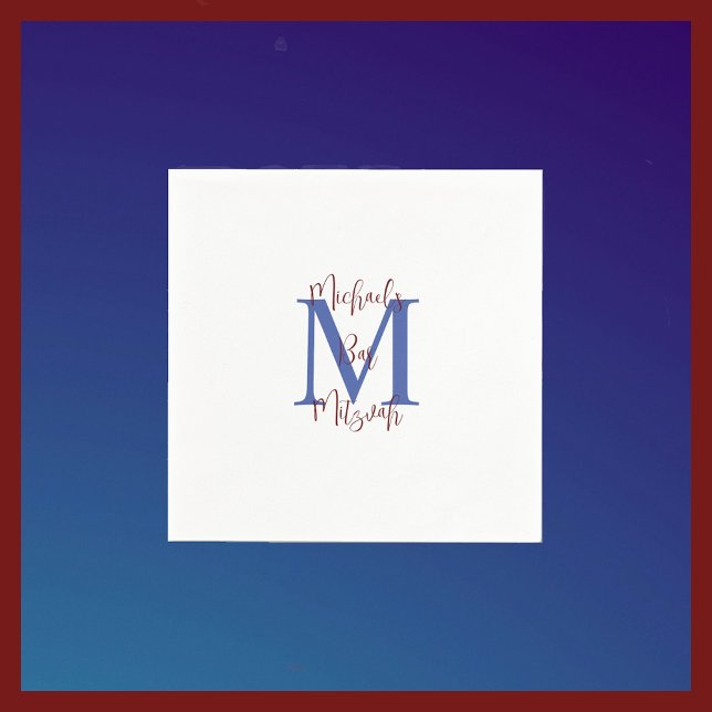 Blå blå Pub Mitzvah Namn Monogram Pappersservett (Skapare uppladdad)