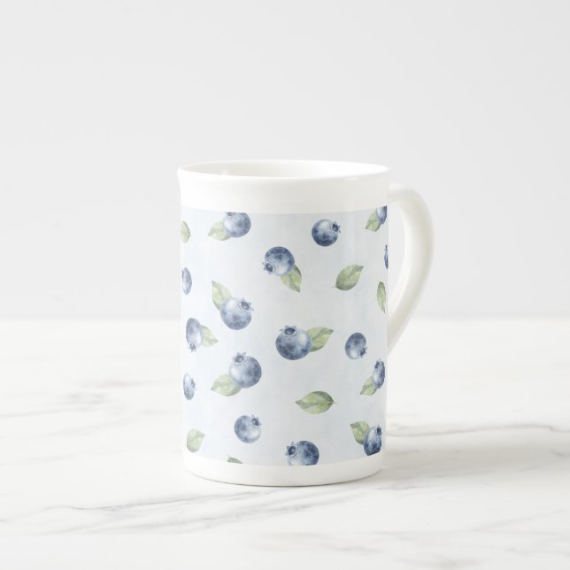 Blå Blåbär Frukt   Benporslin Mugg (Framsida höger)
