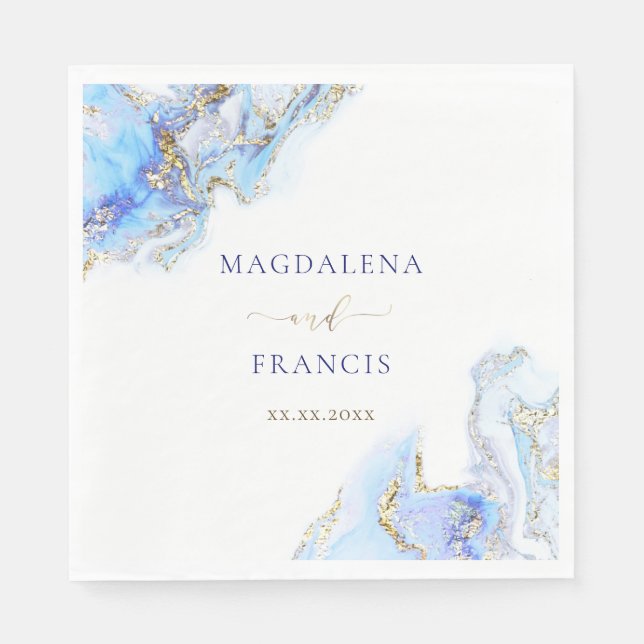 blå bläck marble bröllop Napkins Pappersservett (Framsidan)