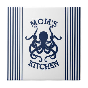 Blå bläckfisk och blå och vit Rand Kakelplatta