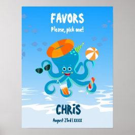Blå bläckfisk under pojkens födelsedagsfest till Poster