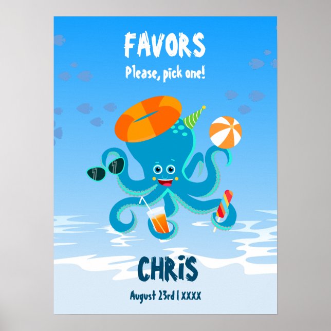  Blå bläckfisk under pojkens födelsedagsfest till  Poster (Framsidan)