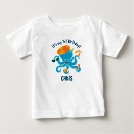 Blå bläckfisk under pojkens födelsedagsfest till s t shirt