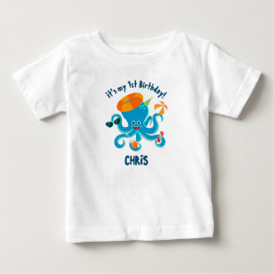 Blå bläckfisk under pojkens födelsedagsfest till s t shirt