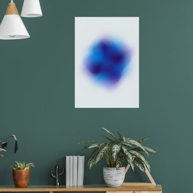 Blå bläckfläck Minimalistisk Abstrakt Konstaffisch Poster (Vardagsrum 1)