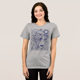 Blå bläcklinjekonst kvinna himmelsk porträtt t shirt