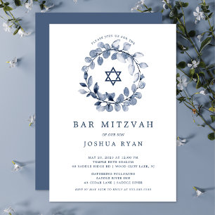 Blå Blad Bar Mitsva-inbjudan Inbjudningar