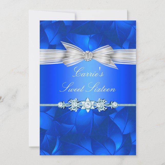 Blå blad & Bow Sweet Sixteen-inbjudan Inbjudningar (Framsida)