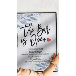 Blå Blad Bröllop Baren är Öppen Dryckesmeny Poster