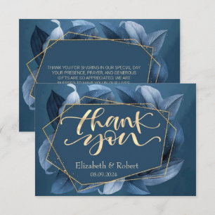 Blå blad guld ram bröllop tackkort tack kort
