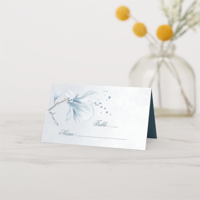 Blå bladblommor i damm placeringskort (Framsida)