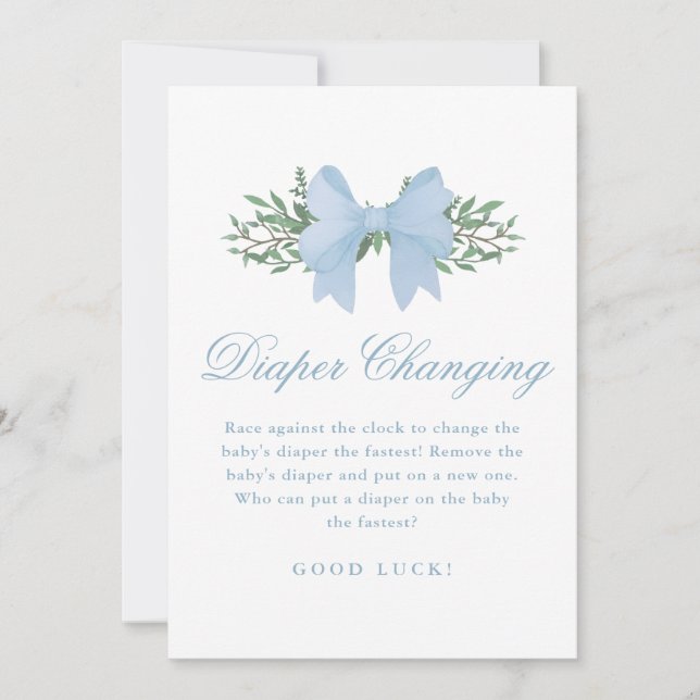 Blå bläddringsblad som ändrar babykläder inbjudningar (Framsida)