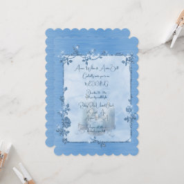 Blå Blank Elegant Glänsande Ram Bröllop Inbjudningar