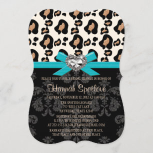 Blå blankblad Leopard Skriv ut faux Bling-Möhippa Inbjudningar