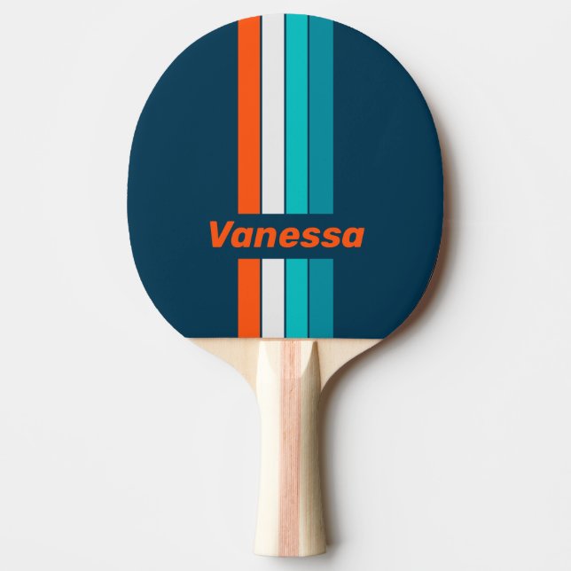 Blå blåsbottenspin Striped med namn Pingisracket (Framsidan)