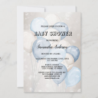 Blå blåvita bubblor i babyskal Party Inbjudningar