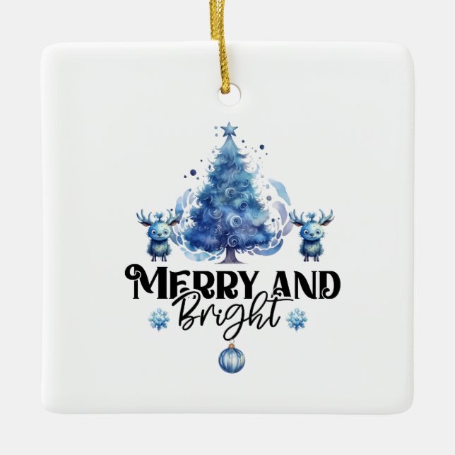 Blå bliss: Merry och Bright jul Ornament (Framsida)