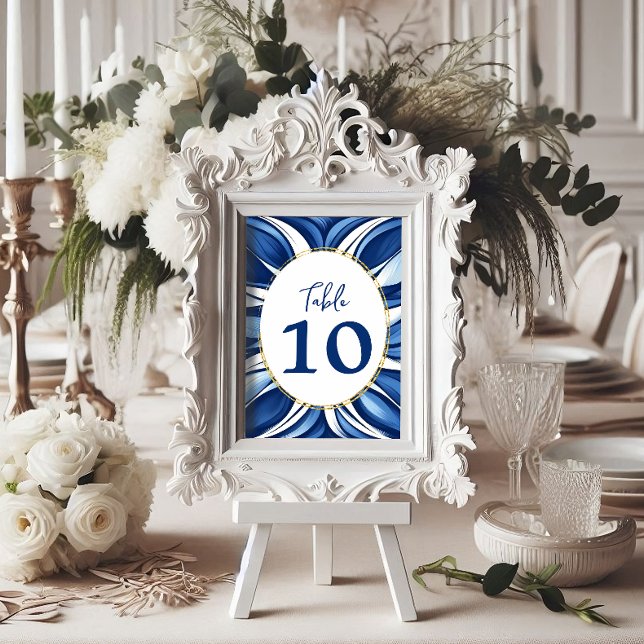 Blå Bliss Organisk Blomma Bordsnummer (Blue bliss organic floral table number card.)