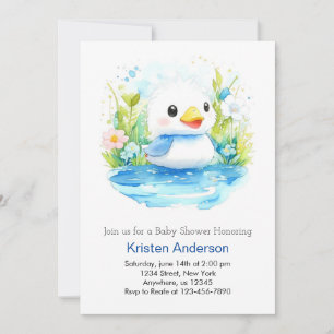Blå, Blissful Watercolor Anka Boy Shower Inbjudningar