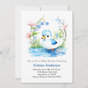 Blå, blixtfärgad vattenfärgsduk Duckling Boy Showe Inbjudningar