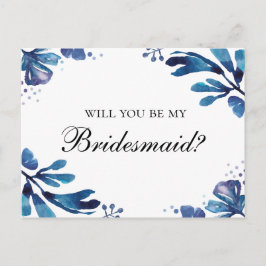 Blå blom Will you be my bridesmaid. Marinblom Inbjudan Vykort