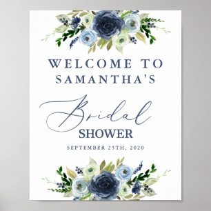 Blå blombröllopsdusch välkomstskylt poster