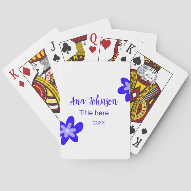 Blå blomdoodle namn, rubrik 20XX-yrke Casinokort (Baksidan)