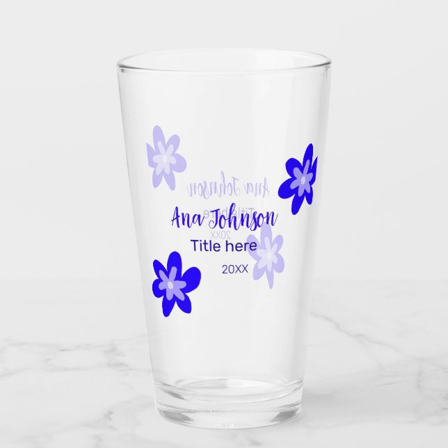 Blå blomdoodle namn, rubrik 20XX-yrke Glaskopp (Framsida)