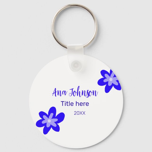 Blå blomdoodle namn, rubrik 20XX-yrke Nyckelring (Framsida)