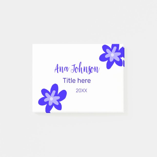 Blå blomdoodle namn, rubrik 20XX-yrke Post-it Block (Framsida)