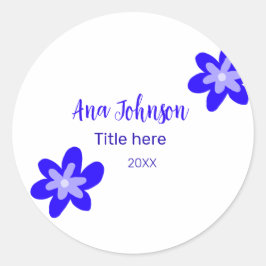 Blå blomdoodle namn, rubrik 20XX-yrke Runt Klistermärke
