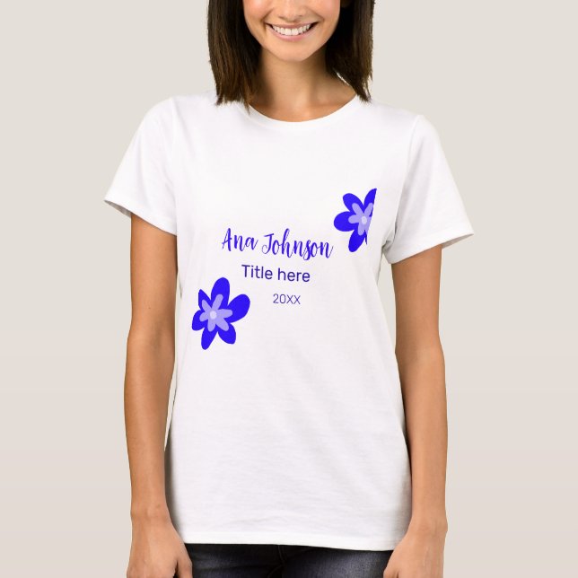 Blå blomdoodle namn, rubrik 20XX-yrke T Shirt (Framsida)