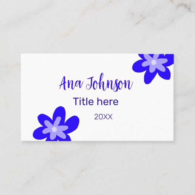Blå blomdoodle namn, rubrik 20XX-yrke Visitkort (Framsida)