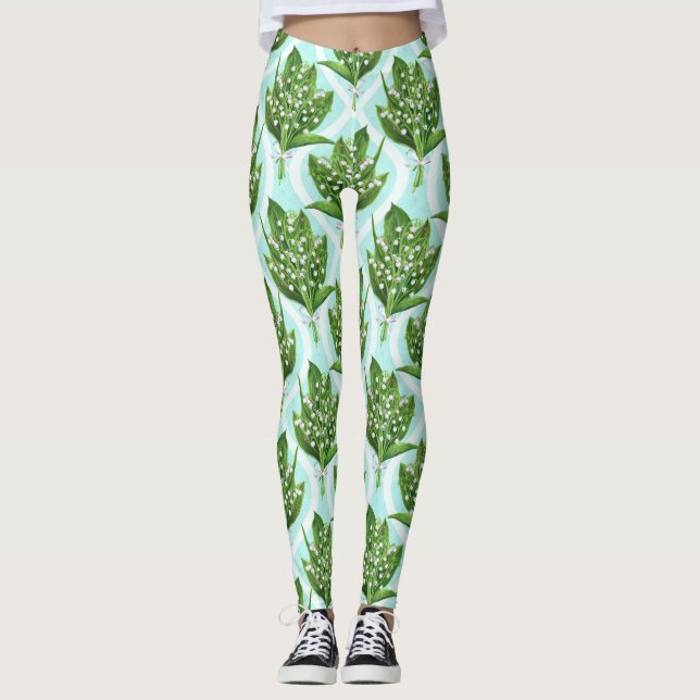 Blå blomkål i dalblommorna leggings (Framsida)