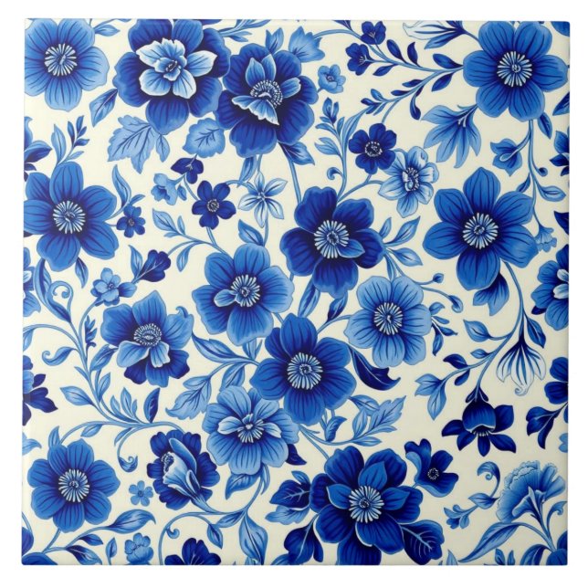 blå blomkaskadplatta kakelplatta (Framsidan)