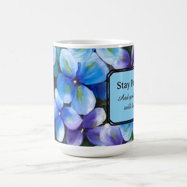 Blå blomkoppositiv utsaga  kaffemugg (Center)