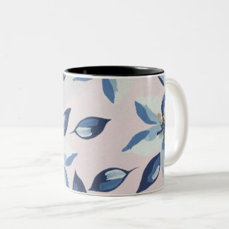 Blå blomkrukig kaffemugg. Två-Tonad mugg
