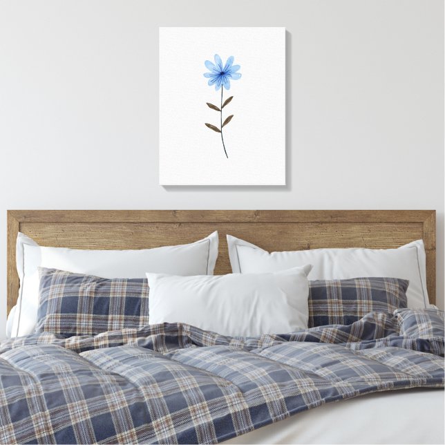 Blå Blomma Akvarell Elegant Blommig Konst Illustra Canvastryck (Insitu (sovrum))