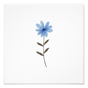Blå Blomma Akvarell Elegant Blommig Konst Illustra Fototryck