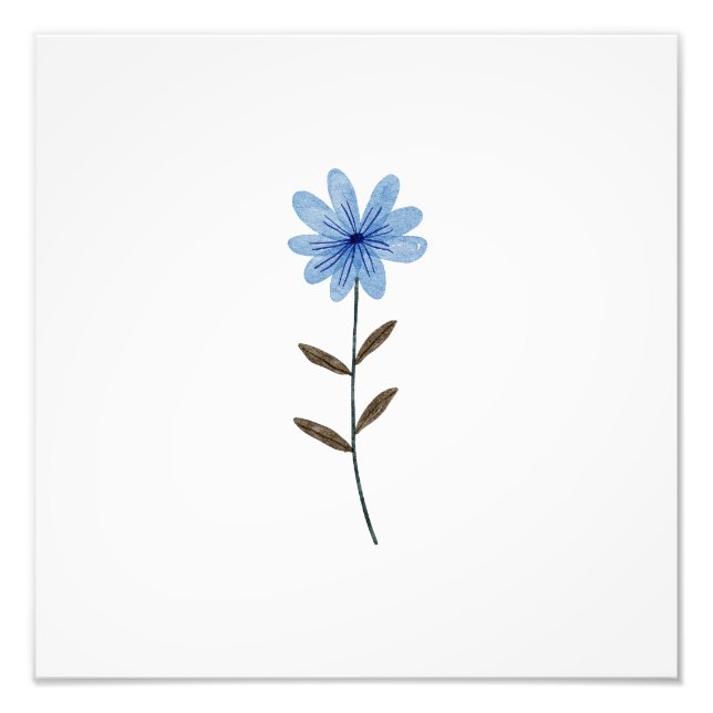 Blå Blomma Akvarell Elegant Blommig Konst Illustra Fototryck (Framsidan)